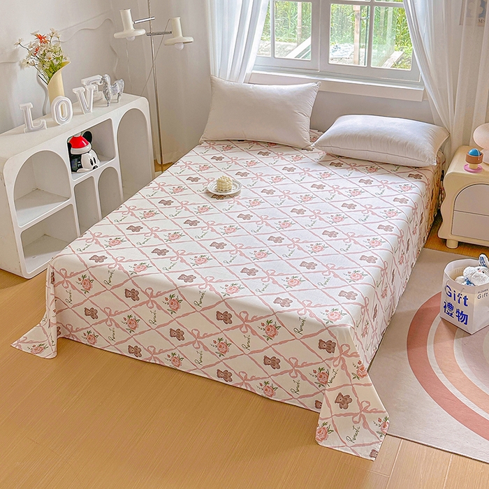 91家纺网 家纺一手货源 找家纺 元元被芯 2023新款全棉直角印花床单 恋恋熊