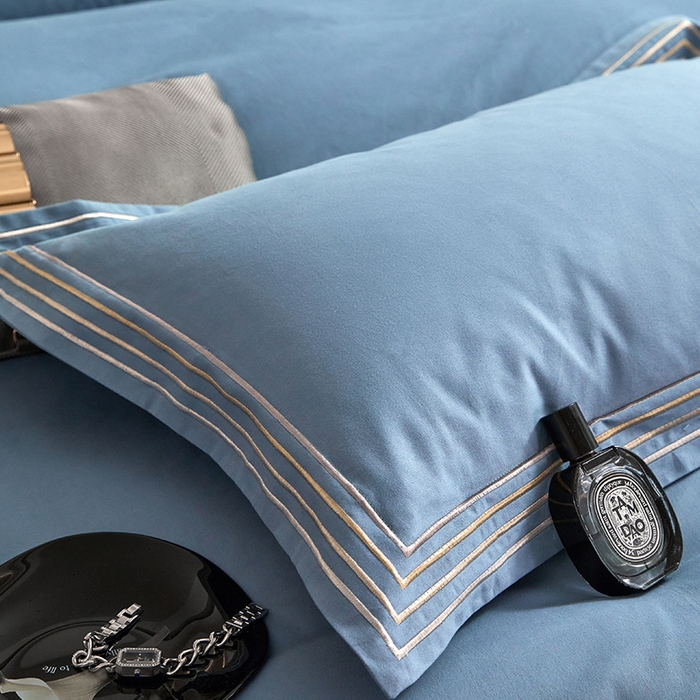 91家纺网 家纺一手货源 找家纺 安妮家居 2023新款全棉轻磨毛刺绣四件套-奥斯汀 宾利蓝