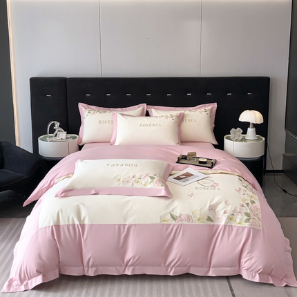 （总）安妮家居 2023新款舒适亲肤全棉磨毛刺绣四件套-妮莎