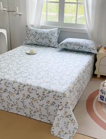 91家纺网 家纺一手货源 找家纺 元元被芯 2023新款全棉直角印花床单 爱洛