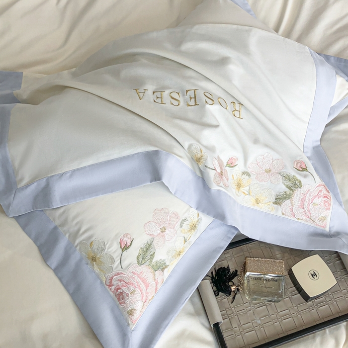 91家纺网 家纺一手货源 找家纺 安妮家居 2023新款舒适亲肤全棉磨毛刺绣四件套-妮莎 妮莎-雅蓝