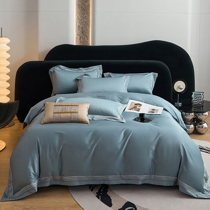 安妮家居 2023新款全棉轻磨毛刺绣四件套-奥斯汀 蔚蓝