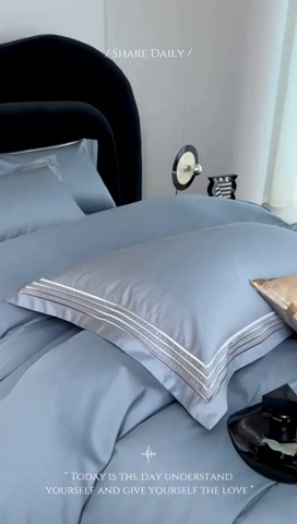 91家纺网 家纺一手货源 找家纺 安妮家居 2023新款全棉轻磨毛刺绣四件套-奥斯汀 蔚蓝