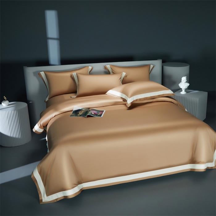 91家纺网 家纺一手货源 找家纺 缔缦 2023新款定织新布种S140系列四件套-赫本 白橡金