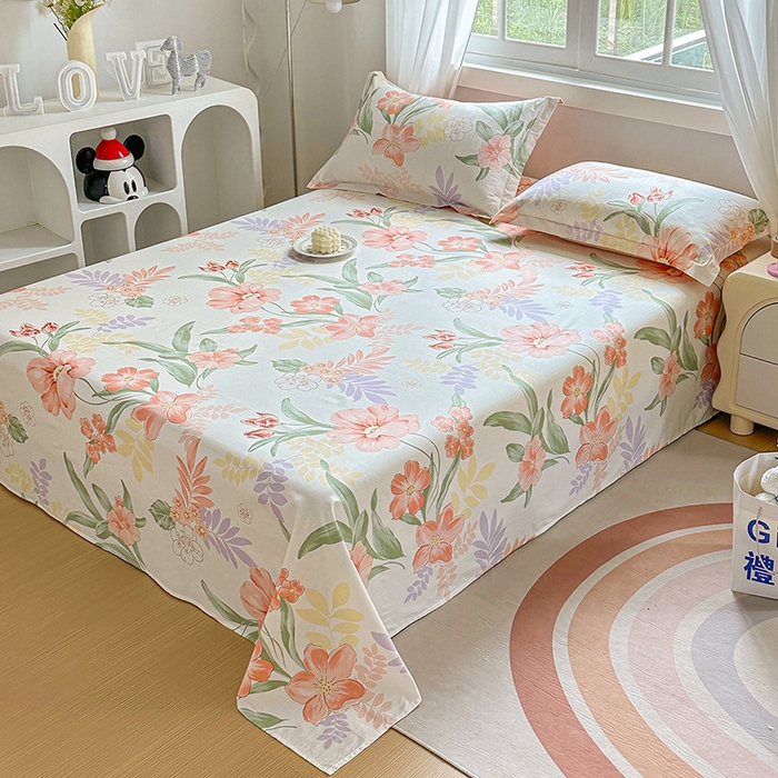 91家纺网 家纺一手货源 找家纺 元元被芯 2023新款全棉直角印花床单 半夏