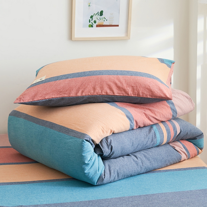 91家纺网 家纺一手货源 找家纺 21度C 2024新款全棉色织水洗被套 兰陵彩条