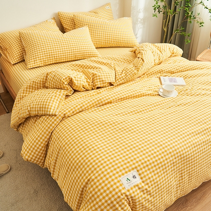 21度C 2024新款全棉色织水洗被套 黄小格