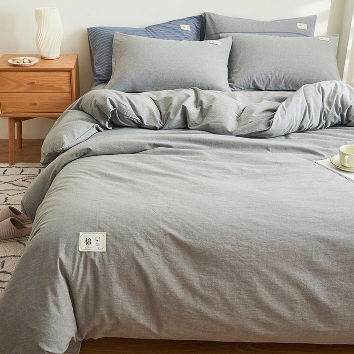 91家纺网 家纺一手货源 找家纺 21度C 2024新款全棉色织水洗被套 洛卡浅灰