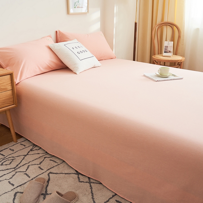 91家纺网 家纺一手货源 找家纺 21度C 2024新款全棉色织水洗床单 落卡-粉