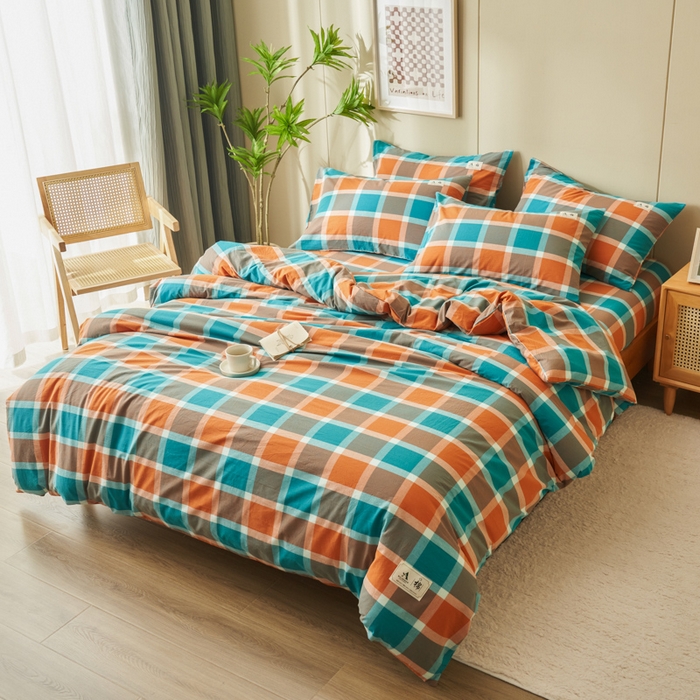 91家纺网 家纺一手货源 找家纺 21度C 2024新款全棉色织水洗被套 卡布蓝