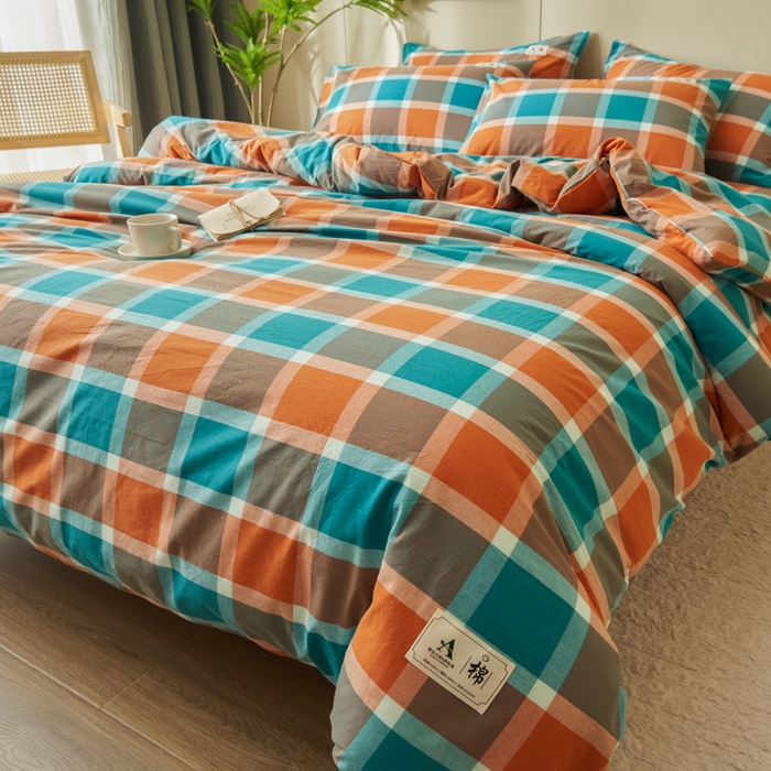 91家纺网 家纺一手货源 找家纺 21度C 2024新款全棉色织水洗被套 卡布蓝