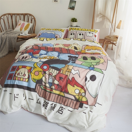 91家纺网 家纺一手货源 找家纺 （总）璞素家居 2023新款可爱卡通动漫二次元插画涂鸦风聚酯纤维四件套