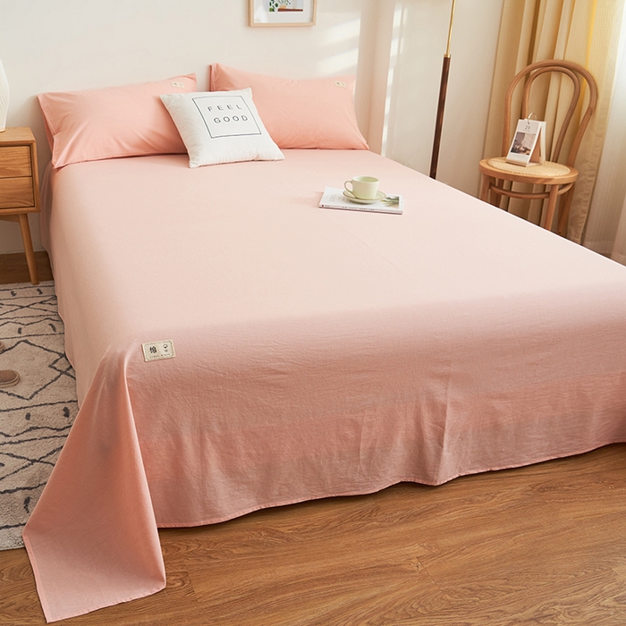 91家纺网 家纺一手货源 找家纺 21度C 2024新款全棉色织水洗床单 落卡-粉