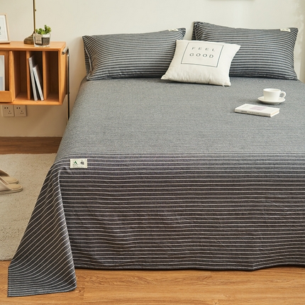 21度C 2024新款全棉色织水洗床单 细条灰