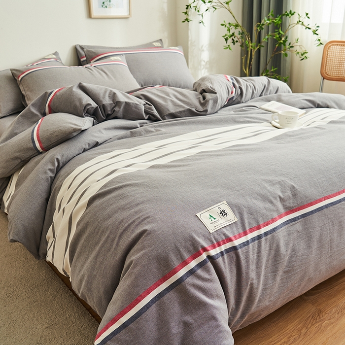 91家纺网 家纺一手货源 找家纺 21度C 2024新款全棉色织水洗被套 光阴灰