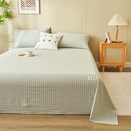 21度C 2024新款全棉色织水洗床单 琉璃格