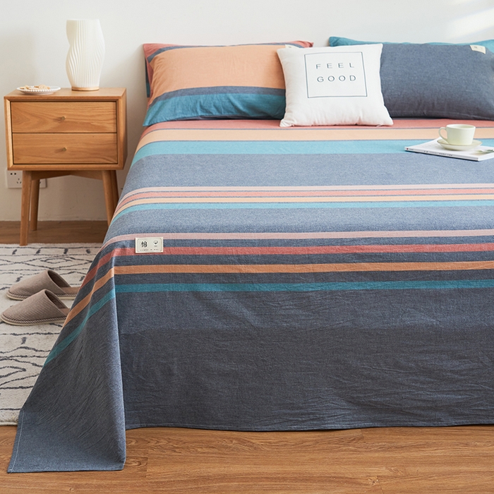 91家纺网 家纺一手货源 找家纺 21度C 2024新款全棉色织水洗床单 兰陵彩条