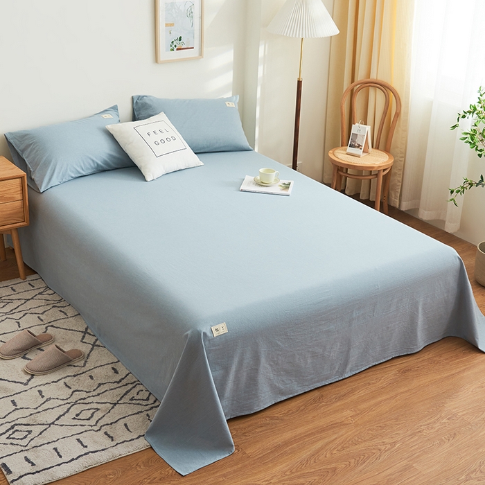 91家纺网 家纺一手货源 找家纺 21度C 2024新款全棉色织水洗床单 落卡-蓝