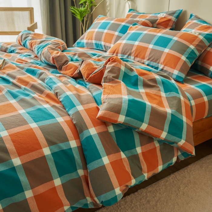 91家纺网 家纺一手货源 找家纺 21度C 2024新款全棉色织水洗被套 卡布蓝