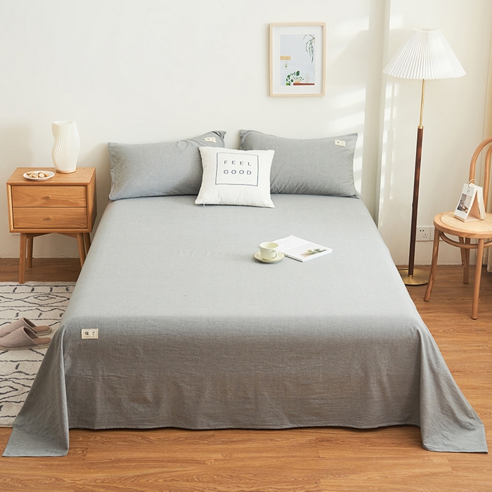 91家纺网 家纺一手货源 找家纺 21度C 2024新款全棉色织水洗床单 落卡-浅灰