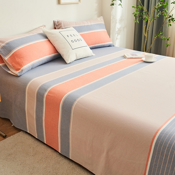 91家纺网 家纺一手货源 找家纺 21度C 2024新款全棉色织水洗床单 莱卡条