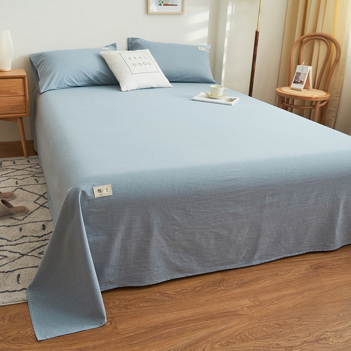 91家纺网 家纺一手货源 找家纺 21度C 2024新款全棉色织水洗床单 落卡-蓝