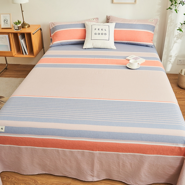 91家纺网 家纺一手货源 找家纺 21度C 2024新款全棉色织水洗床单 莱卡条