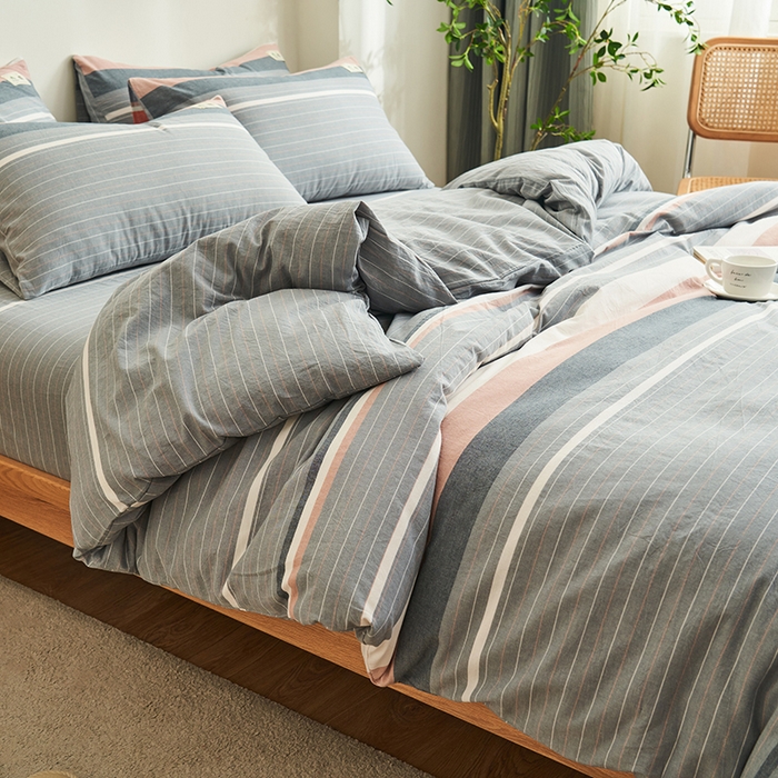 91家纺网 家纺一手货源 找家纺 21度C 2024新款全棉色织水洗被套 流年灰