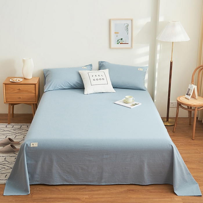 91家纺网 家纺一手货源 找家纺 21度C 2024新款全棉色织水洗床单 落卡-蓝