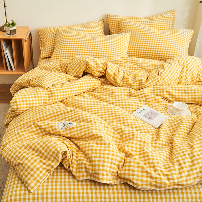 91家纺网 家纺一手货源 找家纺 21度C 2024新款全棉色织水洗被套 黄小格
