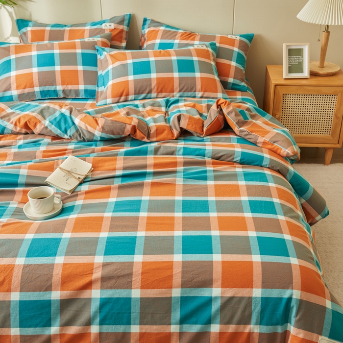 91家纺网 家纺一手货源 找家纺 21度C 2024新款全棉色织水洗被套 卡布蓝