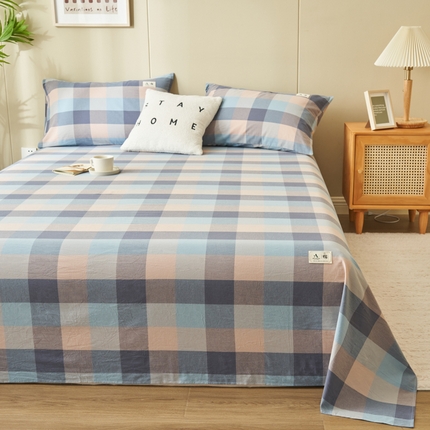 21度C 2024新款全棉色织水洗床单 青蓝格
