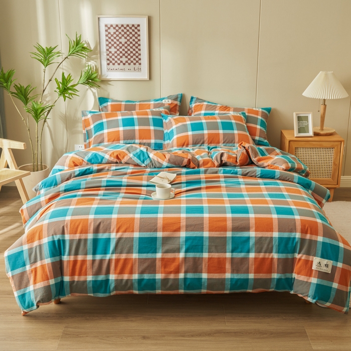 91家纺网 家纺一手货源 找家纺 21度C 2024新款全棉色织水洗被套 卡布蓝