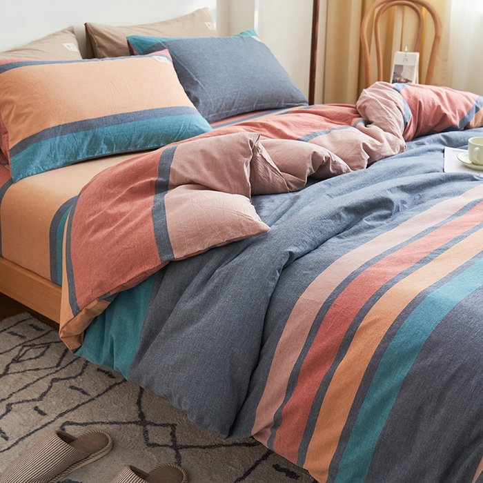 91家纺网 家纺一手货源 找家纺 21度C 2024新款全棉色织水洗被套 兰陵彩条