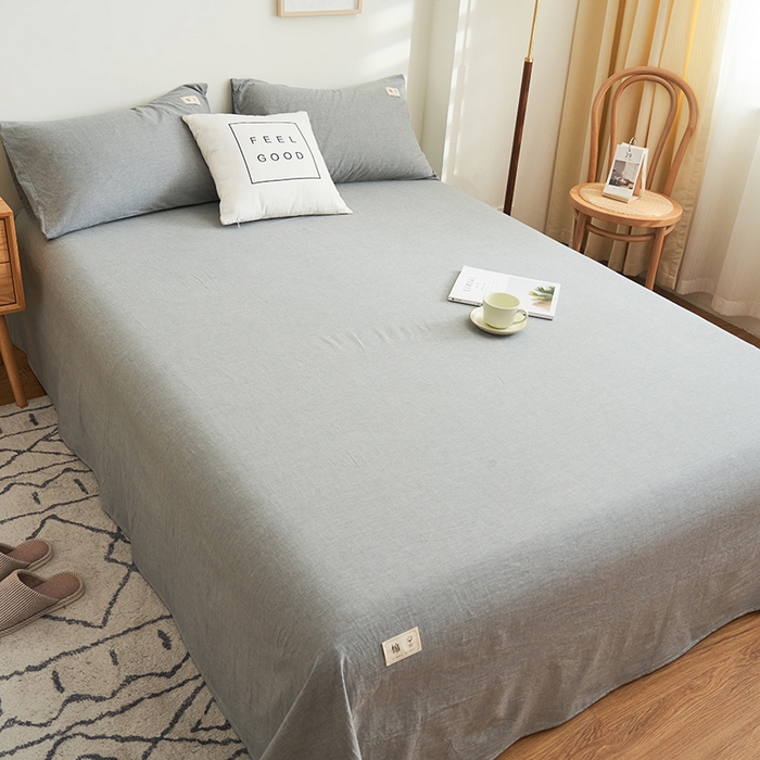 91家纺网 家纺一手货源 找家纺 21度C 2024新款全棉色织水洗床单 落卡-浅灰