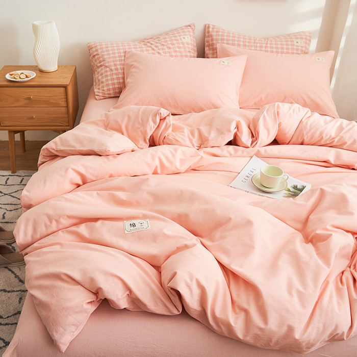 91家纺网 家纺一手货源 找家纺 21度C 2024新款全棉色织水洗被套 洛卡粉