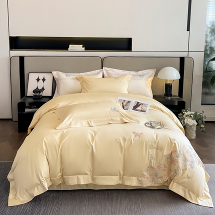 91家纺网 家纺一手货源 找家纺 （总）星蕴家纺 2023新款喷气纯棉蝴蝶刺绣全棉四件套-蝶恋