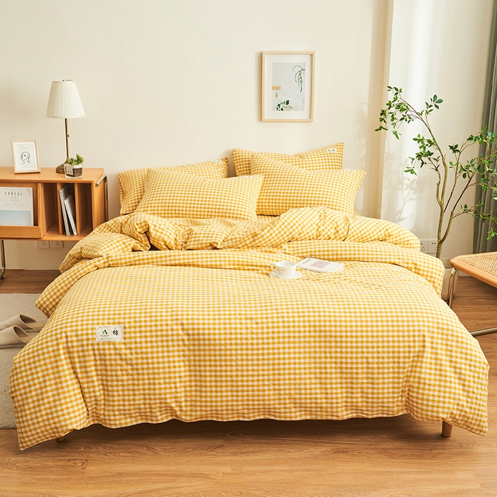 91家纺网 家纺一手货源 找家纺 21度C 2024新款全棉色织水洗被套 黄小格