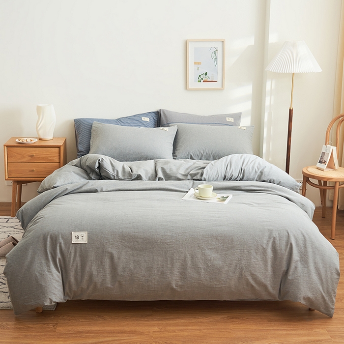 91家纺网 家纺一手货源 找家纺 21度C 2024新款全棉色织水洗被套 洛卡浅灰