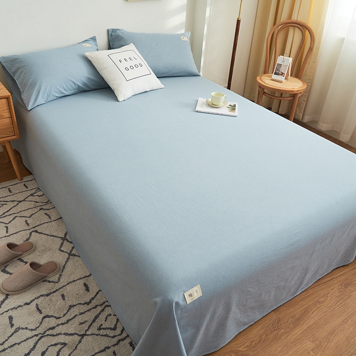 91家纺网 家纺一手货源 找家纺 21度C 2024新款全棉色织水洗床单 落卡-蓝