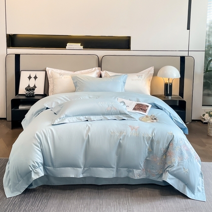 91家纺网 家纺一手货源 找家纺 （总）星蕴家纺 2023新款喷气纯棉蝴蝶刺绣全棉四件套-蝶恋