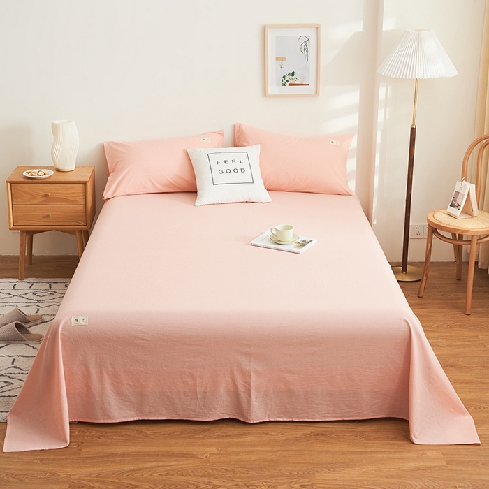 91家纺网 家纺一手货源 找家纺 21度C 2024新款全棉色织水洗床单 落卡-粉