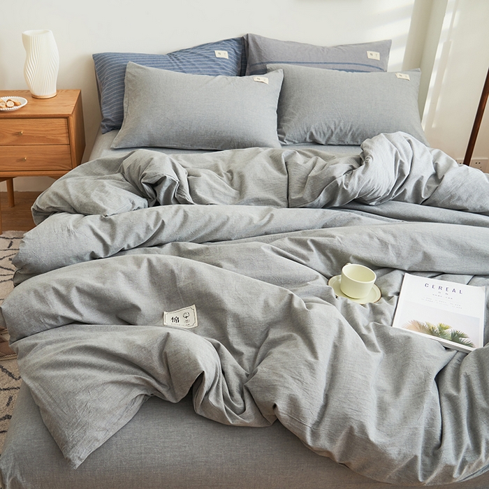 91家纺网 家纺一手货源 找家纺 21度C 2024新款全棉色织水洗被套 洛卡浅灰