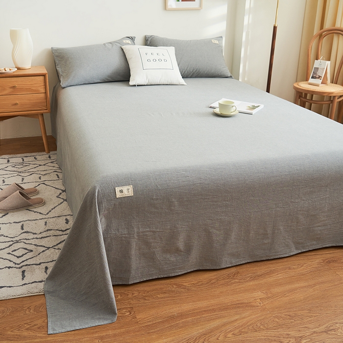 91家纺网 家纺一手货源 找家纺 21度C 2024新款全棉色织水洗床单 落卡-浅灰