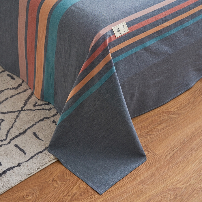 91家纺网 家纺一手货源 找家纺 21度C 2024新款全棉色织水洗床单 兰陵彩条