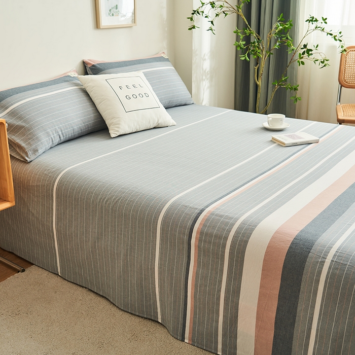 91家纺网 家纺一手货源 找家纺 21度C 2024新款全棉色织水洗床单 流年灰