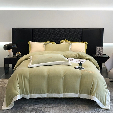 懒猫家纺 2024新款贝利刺绣牛奶绒四件套 贝利-牛油果