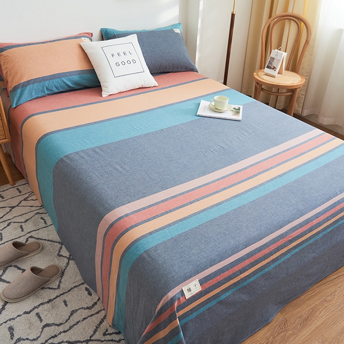 91家纺网 家纺一手货源 找家纺 21度C 2024新款全棉色织水洗床单 兰陵彩条