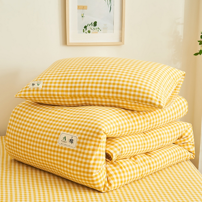 91家纺网 家纺一手货源 找家纺 21度C 2024新款全棉色织水洗被套 黄小格