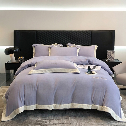 91家纺网 家纺一手货源 找家纺 懒猫家纺 2024新款贝利刺绣牛奶绒四件套 贝利-薰衣草紫